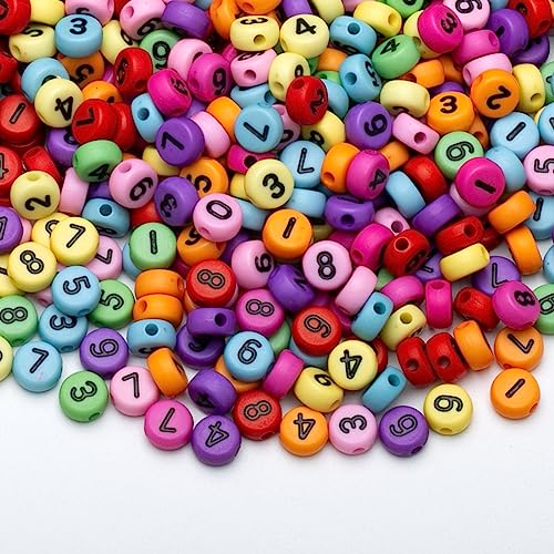 1000pcs Acrylic Number Beads 0-9 Round Mixed Beads 4x7mm for Jewelry Making, DIY Bracelets, Necklaces, Key Chains (Colorful/Black) - color: Colorful-Black