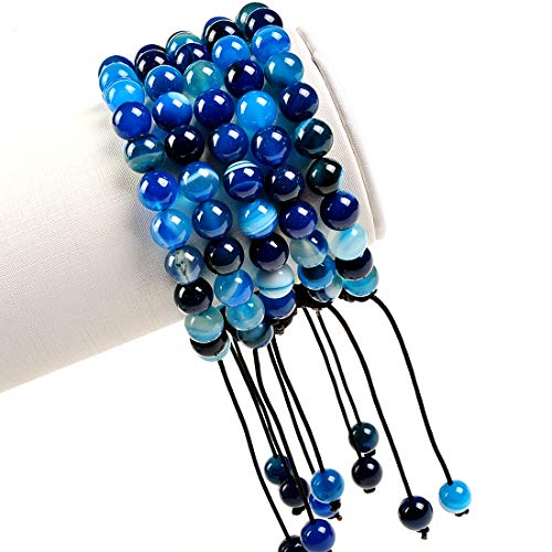 MASSIVE BEADS Natural Healing Power Gemstone Crystal Beads Unisex Adjustable Macrame Bracelets - color: Agate Blue, size: 6mm