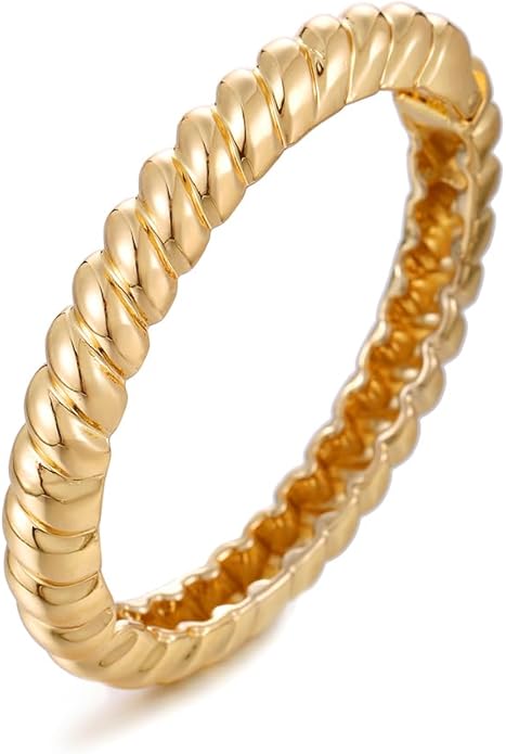 Golden Polished Chunky Twisted Hinged Waterdrop Bangle Bracelet for Women Spiraled Oval Bangle Bracelet
