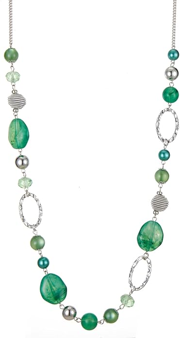 BULINLIN Beaded Long Necklace for Women Silver Sweater Chain Necklace with Crystal Resin Beads, Fashion Jewelry Necklace