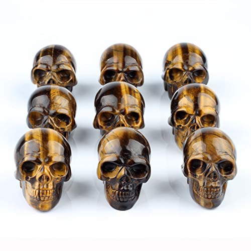 50mm Tiger Eye Natural Stone Carved Skulls Reiki Healing Statue Collectible Figurine (Yellow Tiger Eye) - color: Tiger Eye