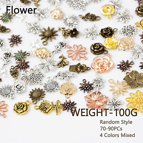 stino 100g Metal Pendant Charms for Jewelry Making, Bulk Silver & Gold Plated Charms for Braclet Necklace Crafts, Animal Plant Flower Pet and so on - color: Flower Mixed Color