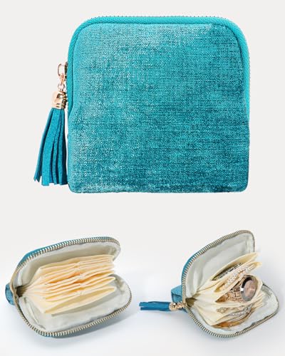 COOLYOUTH Travel Jewelry Case Organizer for Women Portable Jewelry Box with Small Pouches Mini Jewelry Bag for Rings, Bracelets, & Bangles with Smooth Metal Zipper (Mint Blue) - color: Mint Blue