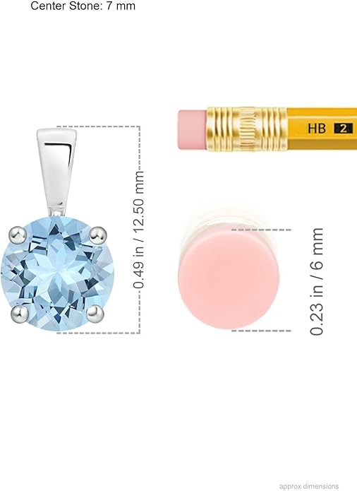 Angara Natural Aquamarine Solitaire Pendant for Women | Round Aquamarine Solitaire Pendant Necklace in 14K Solid Gold/Silver/Platinum With 18" Chain | March Birthday, Gemstone Jewelry Gift
