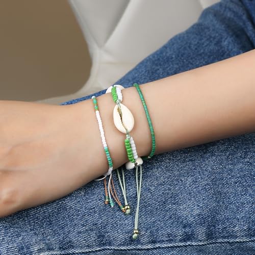 KELITCH Adjustable turquoise bead bracelet single color knitting friendship bracelet fashion jewelry daily wear gift (28 color selection) - color: Green 04M