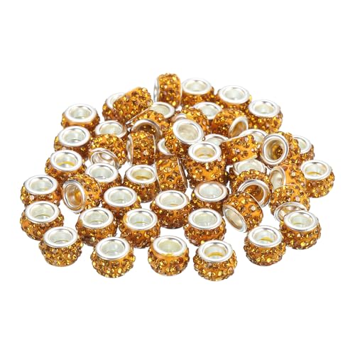 uxcell 50Pcs European Large Hole Beads, Rhinestone Craft Bead Crystal Charm Spacer Beads for Pens Bracelet Making Necklace DIY Craft, Golden Yellow - color: Golden Yellow