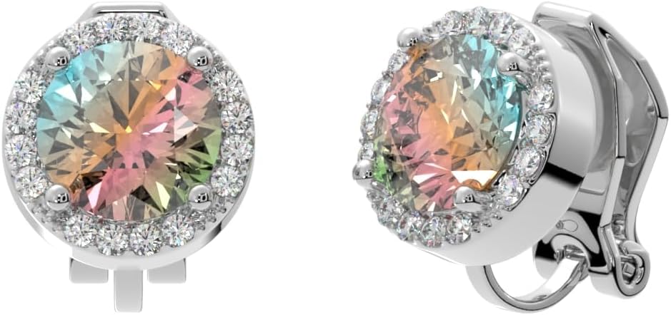 Aloha Earrings Round Halo Crystal Clip On Stud Earrings
