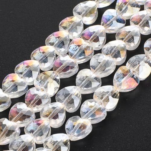 70pcs 8mm Valentine's Day AB White Faceted Heart Beads for Jewelry Making Crystal Glass Beads for Bracelets Necklace Crafts, Friendship Bracelet Kit, Love Gifts - color: AB White