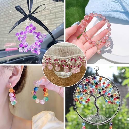 Glass Beads for Bracelet Cheriswelry 200Pcs Round Crystal Glass Crackle Beads 8-9mm for Keychain Earring Necklace Jewelry Making Supplies - color: Purple