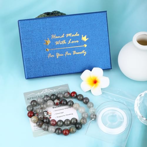 Natural Stone Beads Round Genuine Real Stone Beading Strand Loose Gemstones DIY Smooth Bead for Bracelet Necklace Earrings Jewelry Making (African Bloodstone, 10mm 36 Pieces) - color: African Bloodstone, size: 10mm 36pcs