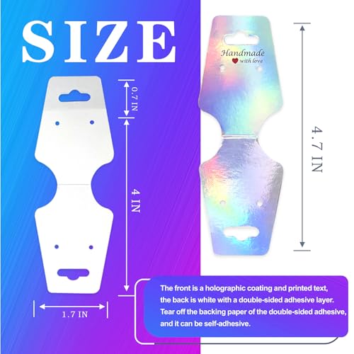 210 PCS Bracelet Holographic Display Cards Sturdy Necklace Holder Cards Self Adhesive Jewelry Packaging Selling Card for Small Business of Keychain Earring Hair Band and Scrunchies Hanging - color: 210 Holographic