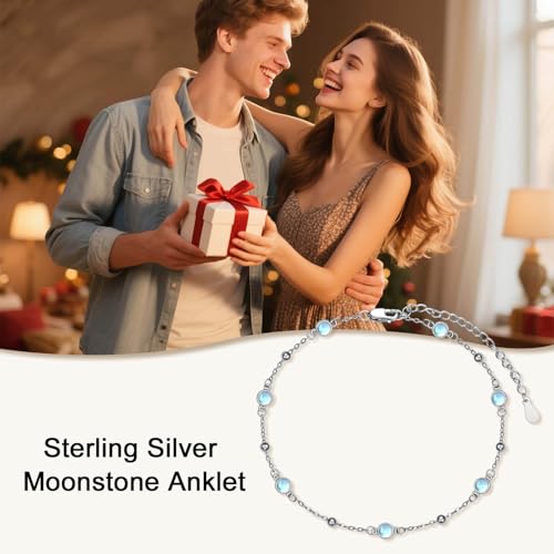 HPQQ Anklet Bracelet for Women 925 Sterling Silver Natural Stone Chain Bead Ankle Bracelet Beach Summer Fine Jewelry Mothers Day Birthday Gifts for Women Mom Wife - color: Anklet-9"-11"-Moonstone