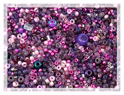 0.7oz (20g) Mix of Small Rocailles, Seed Beads & Bugles 2-10mm Preciosa Ornela Czech Glass Beads, Mix Purple - color: Purple Pink Mix - mix, size: Mixed Sizes 2-10mm