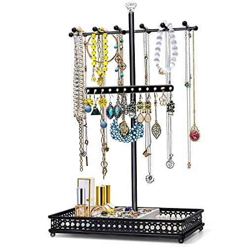 Meangood Jewelry Organizer Stand, 15.6" H Jewelry Tree Display Holder Stand for Bracelets Necklaces Earrings Rings, Gift for Women Girls (Black) - color: Black