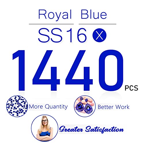 1440pcs SS16 4.0mm Blue Flatback Rhinestones bulk K9 Glass Sapphire Crystals Nail Art Gems Round Beads Stones Diamonds Royal Blue Nail Charms Jewels for Nails Eyes Face Makeup Crafts DIY Tumblers Cups - color: Blue, size: Ss16