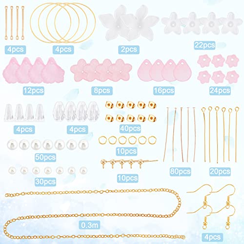 SUNNYCLUE 1 Box DIY 10Pairs Acrylic Flower Charms Petal Charms Earrings Making Kit Pink Flower Pendants Faceted Glass Beads Imitation Pearl Beads Post Earring Findings Ear Hooks Adult Women - color: Diy 10 Pairs Acrylic Flower Pink Earrings