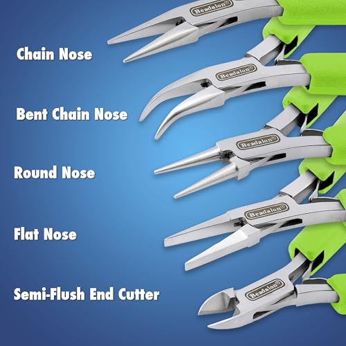 Beadalon Designer Series Slim Pliers Kit, Lime Green Vinyl-Free Grips, Stainless Steel, Chain Nose, Bent Chain Nose, Round Nose, Semi-Flush Cutter, 5.75 in, 4 pc w/Zip Pouch - color: Lime Green, style: Pliers Kit