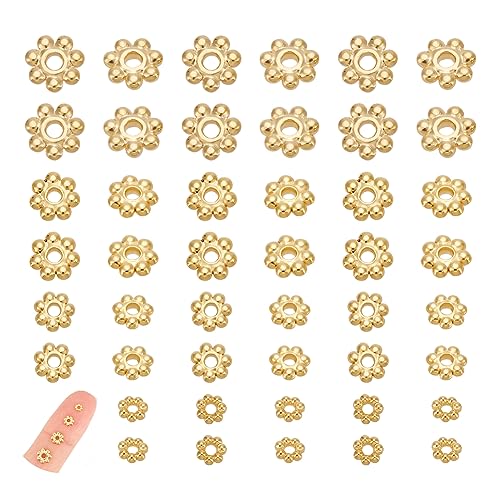 UNICRAFTALE 60 pcs 4 Sizes Flower Spacer Beads Stainless Steel Beads 3-6mm Real 18K Gold Plated Mini Snowflake Loose Beads Metal Beads Small Beads Finding for DIY Bracelet Necklace Jewelry Making - size: 3/4/5/6.1mm