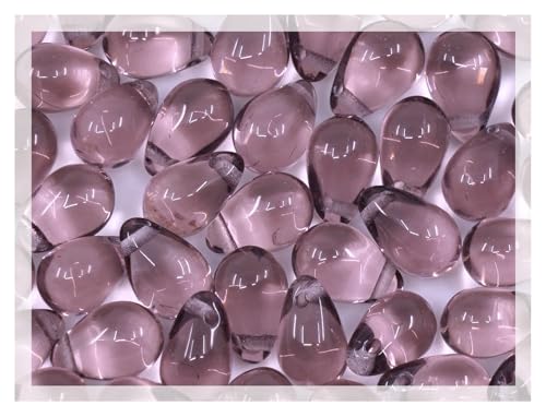 Czech 50-Piece Glass Beads, 6x9mm, Teardrop Transparent Purple Amethyst (20030) - color: Amethyst Purple