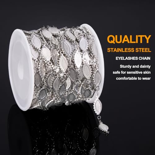 KYUNHOO 13 Feet Long Stainless Steel Bulk Chain for Jewelry Making Silver Craft Chains with Lobster Clasps Jump Rings Jewelry Supplies for DIY - color: Eyelash Steel
