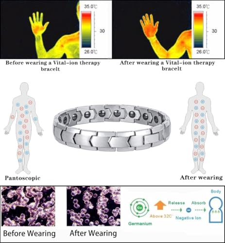 Magnetic Hematite Bracelets for Men Women 316L Stainless Steel Power Balance Energy Magnets Stones Bracelet Jewelry Gift with Adjustment Tool - color: Silver
