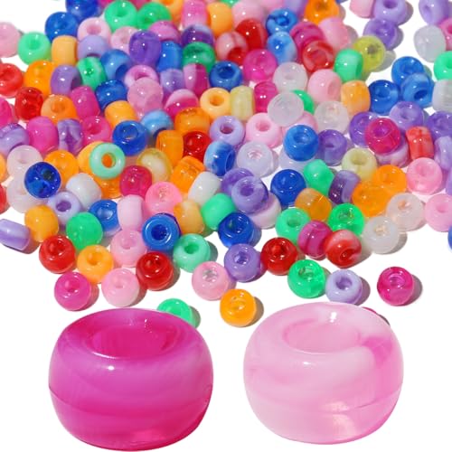 1000pcs Pony Beads Bulk for Bracelets,6 * 9mm Large Hole Colored Kandi Beads for Hair and Keychain Making,Friendship Necklace for Gift and DIY Crafts(Mixed Two-Tone) - color: Mixed Two-Tone
