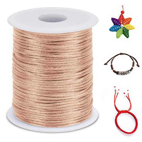 1.5mm Nylon Cord 328 Feet Satin Rattail Cord Nylon String for Bracelets Making, Jewelry String Macrame Cord Bracelet Thread for Necklace Chinese Knotting Beading Jewelry (Beige Red) - color: Beige Red, size: 1.5mm