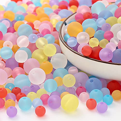 950 Pcs Colourful Acrylic Round Beads, Matte Colorful Frosted Beads, Transparent Frosted Beads for Jewellery Making DIY Necklaces Bracelet (Matte Transparent Colourful/Mixed) - color: Matt transparent colourful / mixed