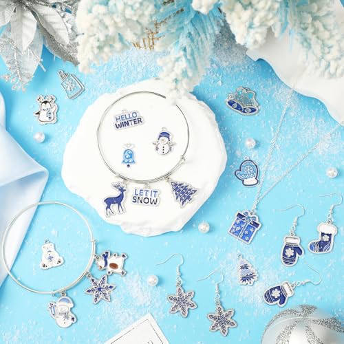 SANNIX 110Pcs/55 Pairs Christmas Winter Charms, Winter Charms for Jewelry Making, Assorted Snowflake Penguin Snowman Polar Bear Gold Enamel Charm Pendants for DIY Bracelet Necklaces Earrings Craft - style: Winter Charms