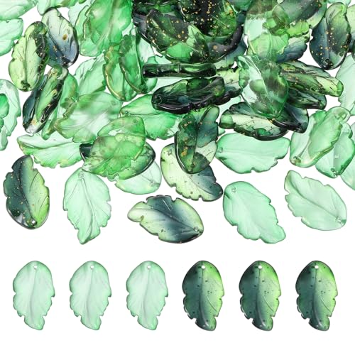 PATIKIL Glass Leaf Beads, 100Pcs Cute Crystal Leaf Charms, Translucent Czech Spacer Beads for DIY Jewelry Making Bracelets Necklace Wind Chimes Suncatchers, Grass Green/Dark Green - color: Grass Green/Dark Green