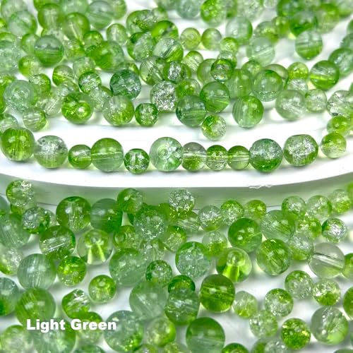 300pcs Crackle Glass Beads, 6mm and 8mm Green Crystal Glass Beads Round Loose Spacer Bulk Beads for St. Patrick's Day DIY Craft Earring Necklace Bracelet Jewelry - color: Green