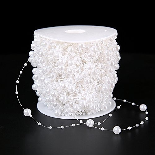 FQTANJU 200 Ft Acrylic Crystal Beads String Roll, 8mm and 3mm Mixed, Party Garland Wedding Centerpieces Bridal Bouquet Crafts Decoration 60M(White) - color: White