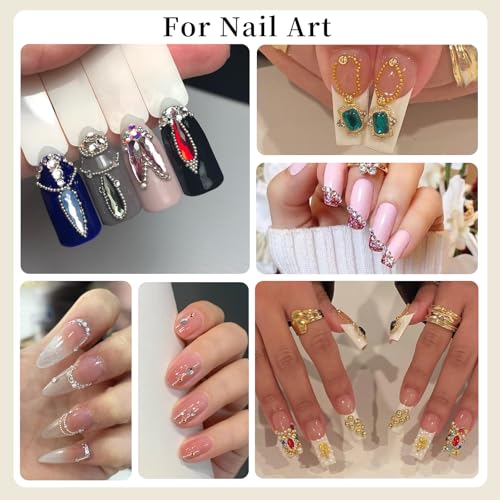 3D Mini Small Metal Stainless Steel Caviar Nail Beads Balls, 0.8-3mm Gold Silver Alloy Nail Art Chain Charms Studs with Tweezers and Dual-end Brush (4-K1-metal-beads-rhinestones) - color: 4-K1-metal-beads-rhinestones