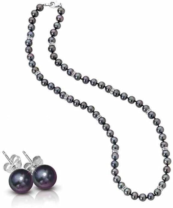 Midnight Spell Black Pearl Necklace with Matching Earrings, Black Pearl Jewelry Set, Jewelry Set for Her #1333-0360
