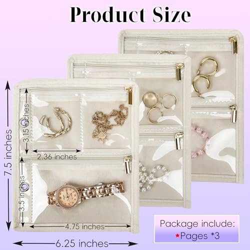 Travel Jewelry Organizer Case, Jewelry Bags Jewelry Storage Book Binder with Clear Zipper Velvet Pouch for Traveling,Earrings, Rings, Necklace, Bracelet (Inner Pages,Beige,3 PCS) - color: Inner Pages,Beige,3 PCS