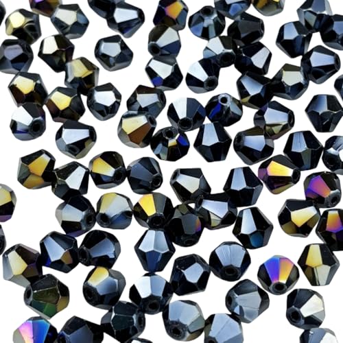 500pcs 4mm Bicone Crystal Glass Beads Faceted Bicone Crystal Beads Bulk Glass Spacer Beads for Bracelets Necklace Pendants Earrings DIY Jewelry Craft Making(Black AB) - color: Black AB, size: 4mm