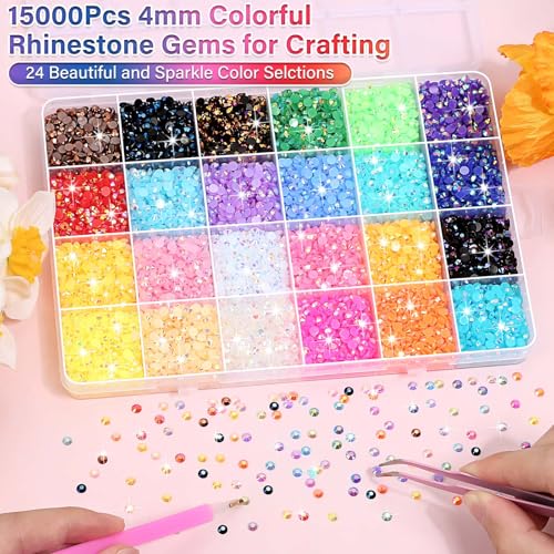 40000Pcs Resin Rhinestones with B7000 Jewelry Glue for Bedazzling Crafting, Rainbow Crystals Flat Back Gems with Craft Adhesive for DIY Graduation Cap Clothes Tumblers Shoes Nails and Face - size: 2mm-6mm
