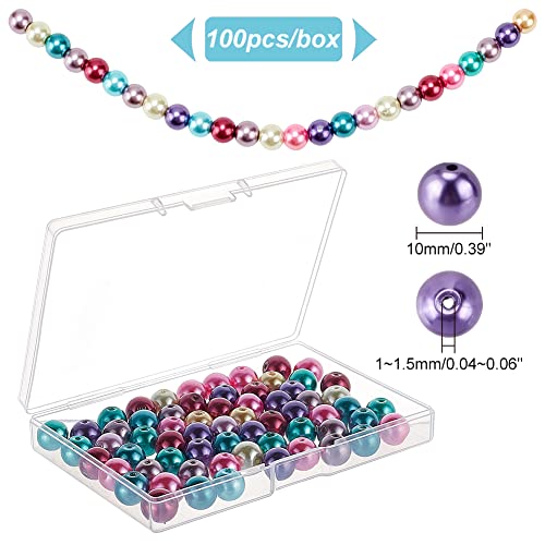 PH PandaHall 10mm Pearl Beads 100pcs Craft Pearls Satin Luster Faux Pearl Beads Mixed Round Glass Pearl Beads Dyed Loose Spacer Beads Pearlized Beads for Jewelry Necklace Craft Making Vase Fillers - size: 10mm
