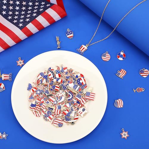 MARFOREVER Patriotic 4th of July Charms, 120 Pcs Independence Day Red White Blue Jewelry Making Charms American Flag Memorial Day Enamel Pendants for Bracelets Necklaces Earrings Craft - style: Patriotic