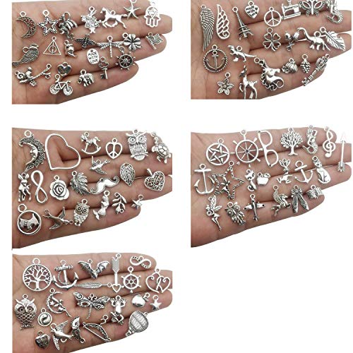 Youdiyla 200 Mixed Charms Collection, Antique Silver Tone, Charms Metal Pendant Craft Supplies Findings for Crafting Necklace Bracelet Jewelry Making HM332 - color: 200 Mix Charms