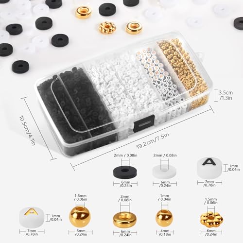 White Black Clay Beads Bracelet Making kit, Funtopia Heishi Beads Polymer Clay Beads for Jewelry Making, Friendship Bracelet Kit with Gold Beads Alphabet Letter Beads for Girls Adults (6mm) - color: 3.Black and white