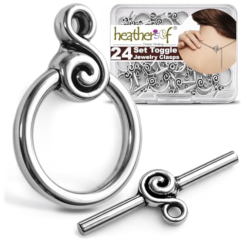 Heather's cf Toggle Jewelry Clasps – Durable Quality, Antique Swirling Silver Finish Toggle Clasps & Closures for Necklace, Bracelet & Charms – Ideal for DIY, & Jewelry Making – Medium (Set of 24) - color: Medium silver toggle clasp