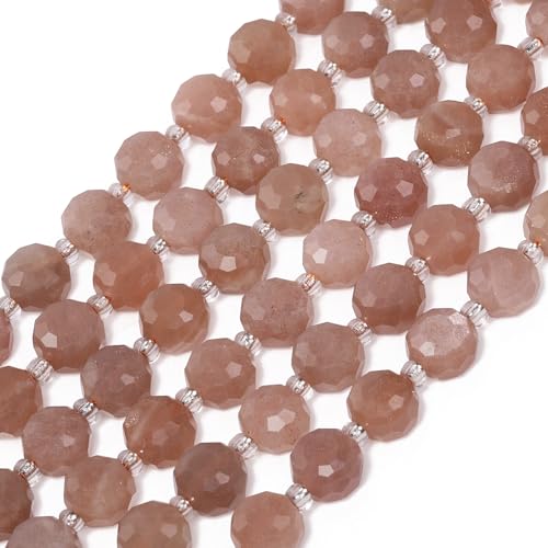 8×5mm Sunstone Natural Stone Beads for Jewelry Making About 35-40pcs 1 Strand 15" Drilled Flat Faceted Cabochon Gemstone Beads for Bracelets Necklace DIY Crafts - color: Sunstone