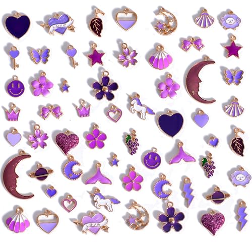 Bulk Gold Enamel Charms for Jewelry Making, Colorful Metal Charms Pendant for Bracelet Necklace and Crafting - color: Purple Theme