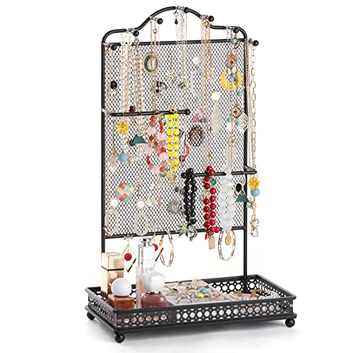 Meangood Black Jewelry Organizer Stand, Earring Holder Rack for Hanging Earrings Necklace Bracelets Watches Jewelry Display Large Rings Storage as Women Gift - color: Earring Black