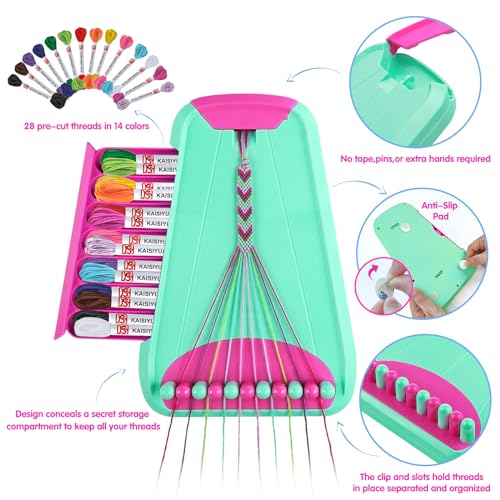 Friendship Bracelet Making Kit for Girls Ages 8-12, Kids Jewelry Making Kit with 28 Pre-Cut Threads and Letter Beads, Arts and Crafts for Kids, Birthday Easter Gifts for 6 7 8 9 10 11 12 Year Old - color: Green/Rose