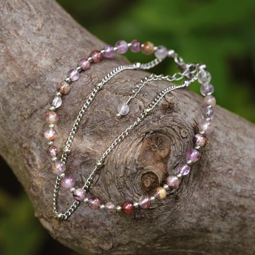 Peridot Stand Silver Gold Bracelets, Handmade Birthstone Stack Bracelet Crystal Gemstones Bead Chain Gift for Women, 8" - color: Silver-02-Amethyst
