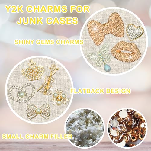 Champagne Gold Junk Case Charms Kit Junks Phones Cases 3D Pearl Butterflies Rhinestone Lips Bows Chain Bags Hearts Crowns Violins And Other Bedazzling Can Be Used In DIY Phone Case Designs