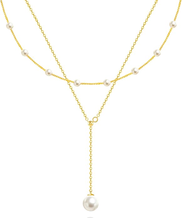 OGD Gold Pearl Necklaces Set for Women 14K Gold Plated Dainty Layered Pearl Cute Daisy Pearl Choker Gold Necklace Gifts for Women Gold Trendy Jewelry Gifts