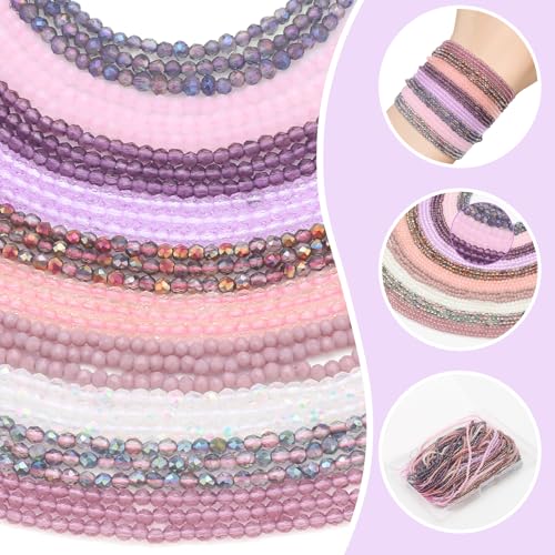 30 Strands 32 Faceted Glass Beads for Jewelry Making 4500pcs 2mm Miny Spacer Bead Round Small Craft Glass Beads for Bracelets Necklaces Earrings (Purple Series) - color: Purple